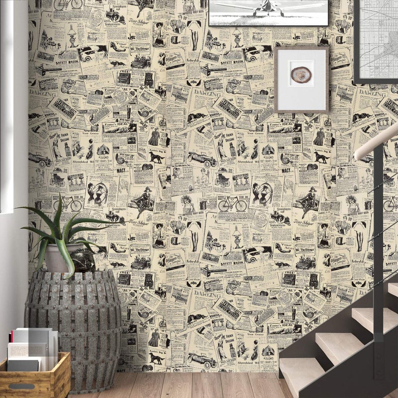 WENMER Newspaper Contact Paper - 17.71â€ x 118â€ Vintage Peel and Stick Self Adhesive Wallpaper Removable Wall Paper Roll for Furniture, Shelf, Drawer Liner - Image 4
